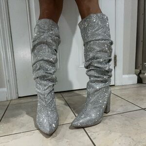 Liliana Silver Sparkle Heeled Boots
